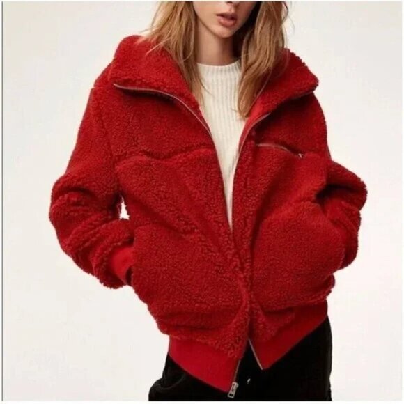 Aritzia Jackets & Blazers - Aritzia Wilfred Free Teddy Jacket Coat Red- Medium
